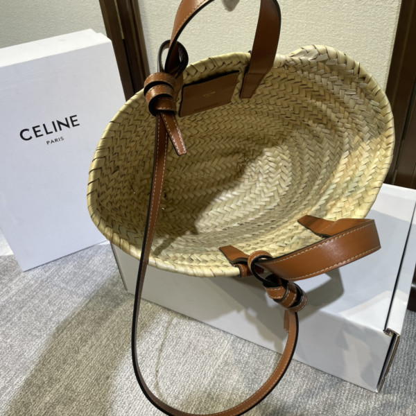 CELIN* TRIOMPHE CELIN* CLASSIC PANIER IN PALM LEAVES AND CALFSKIN