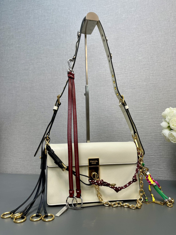 Pra*a soft sound small leather shoulder bag with charms