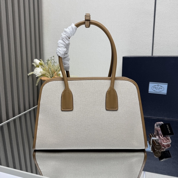 Pra*a medium linen blend and leather tote bag - 35*22.5*18cm