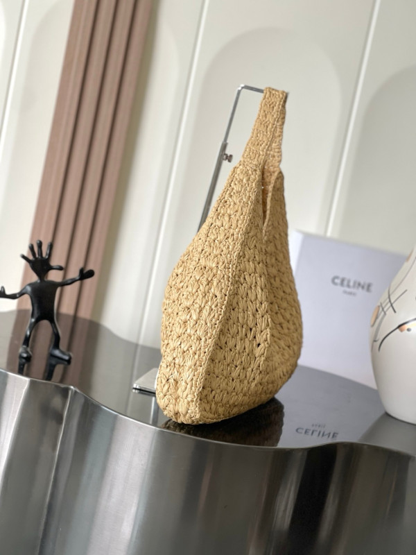 CELIN* CABAS TRIANGLE IN RAFFIA AND CALFSKIN