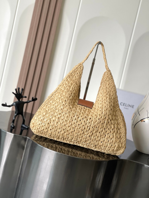 CELIN* CABAS TRIANGLE IN RAFFIA AND CALFSKIN